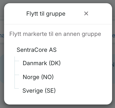 Flytt til gruppe - menyvalg