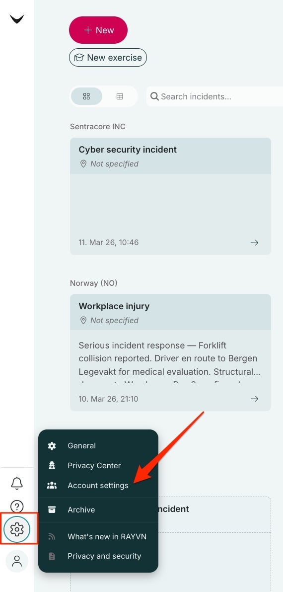Get to account settings