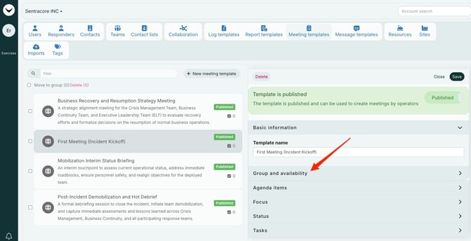 Group availability account settings