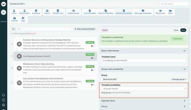 Template availability