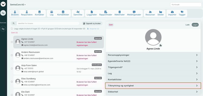 Tilknytning og synlighet brukere