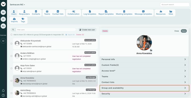 User grouo and availability