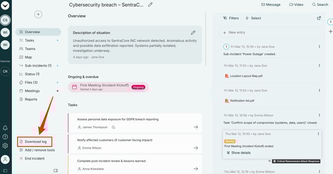 download log from active log