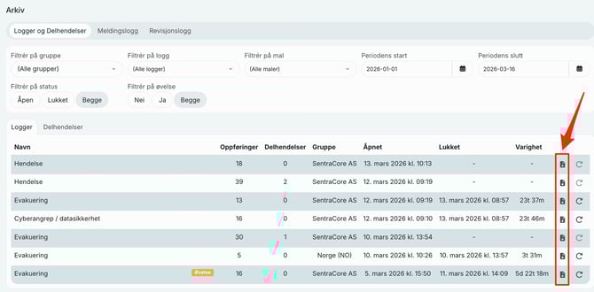 last ned logg fra arkivet