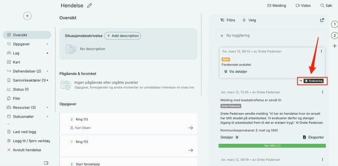 loggoppføring delt til annen logg